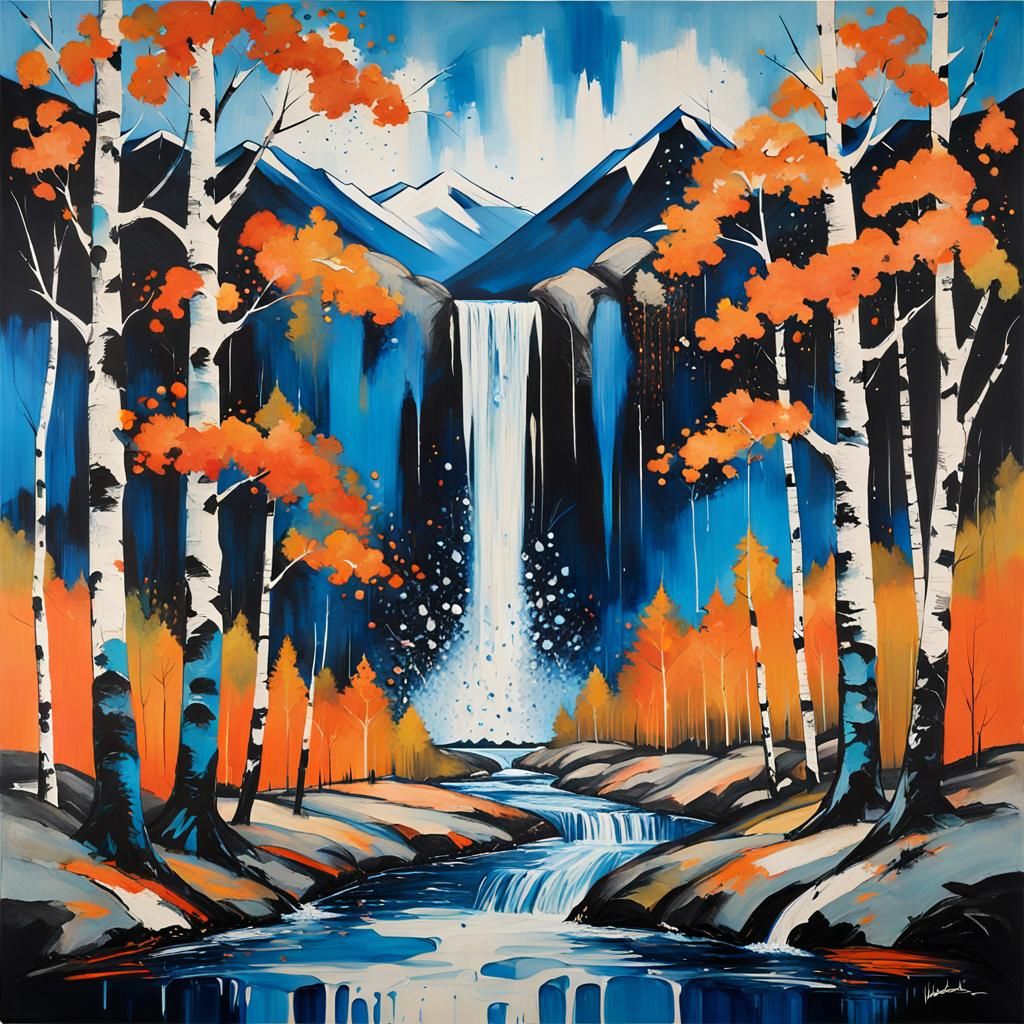 Abstract Expressionist Landscape with Ink Splatters