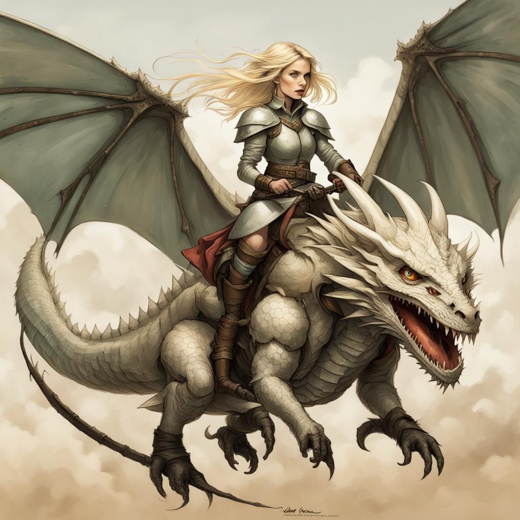 Armored Woman on Dragon, Jean-Baptiste Monge Style