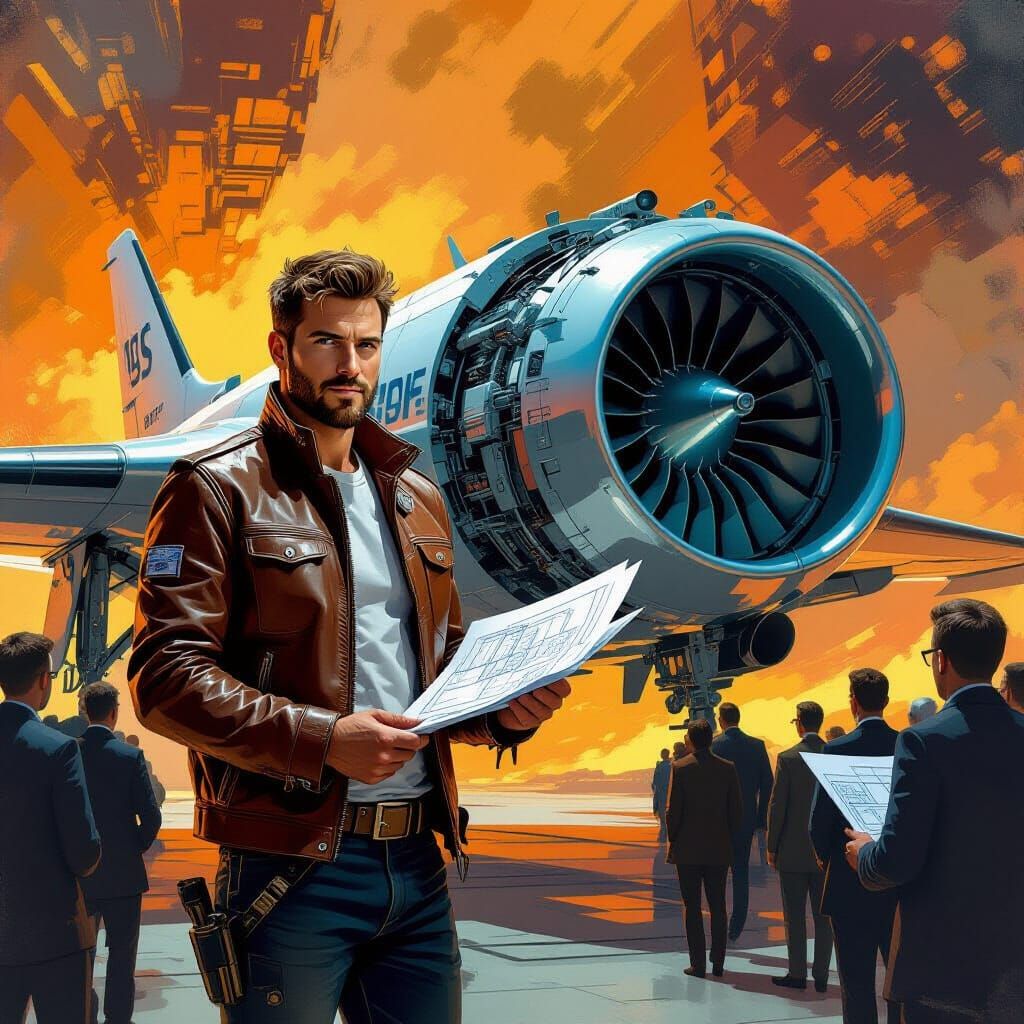 Engineer and Futuristic Aircraft Engine Design