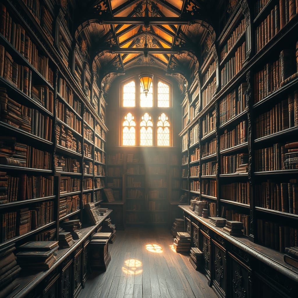 Mystical Bookstore Interior in Atmospheric Concept Art Style