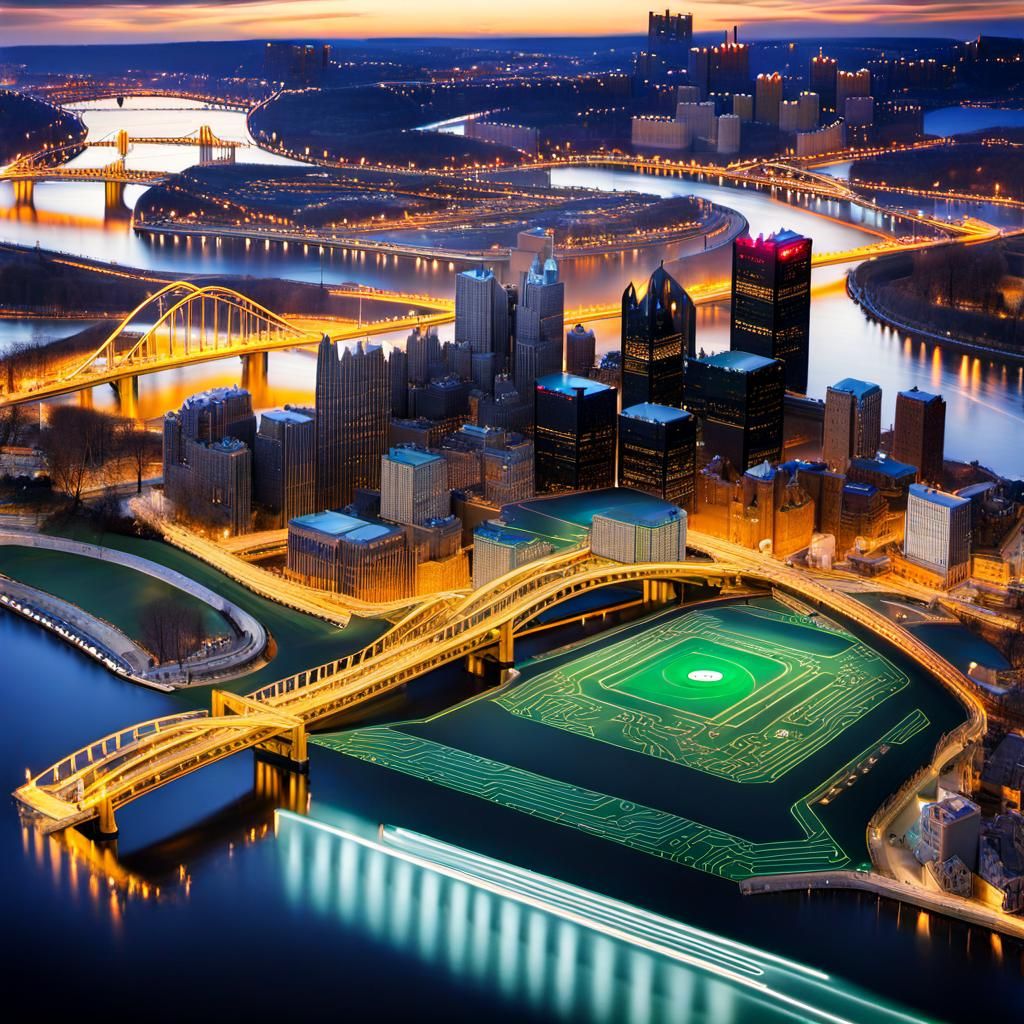 Pittsburgh Landscape Circuit Board: Hyperrealistic Concept A...