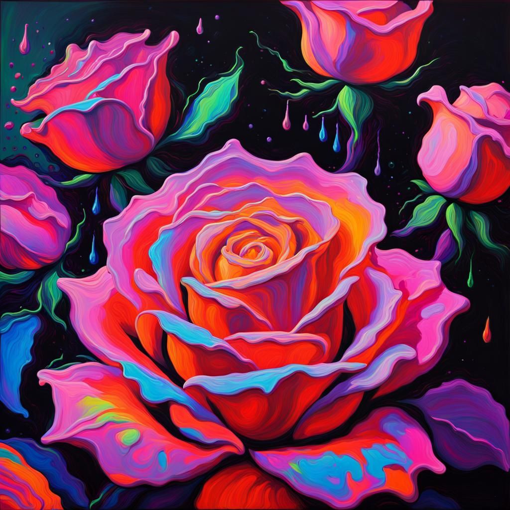 Neon Rose in Black Light Art Style