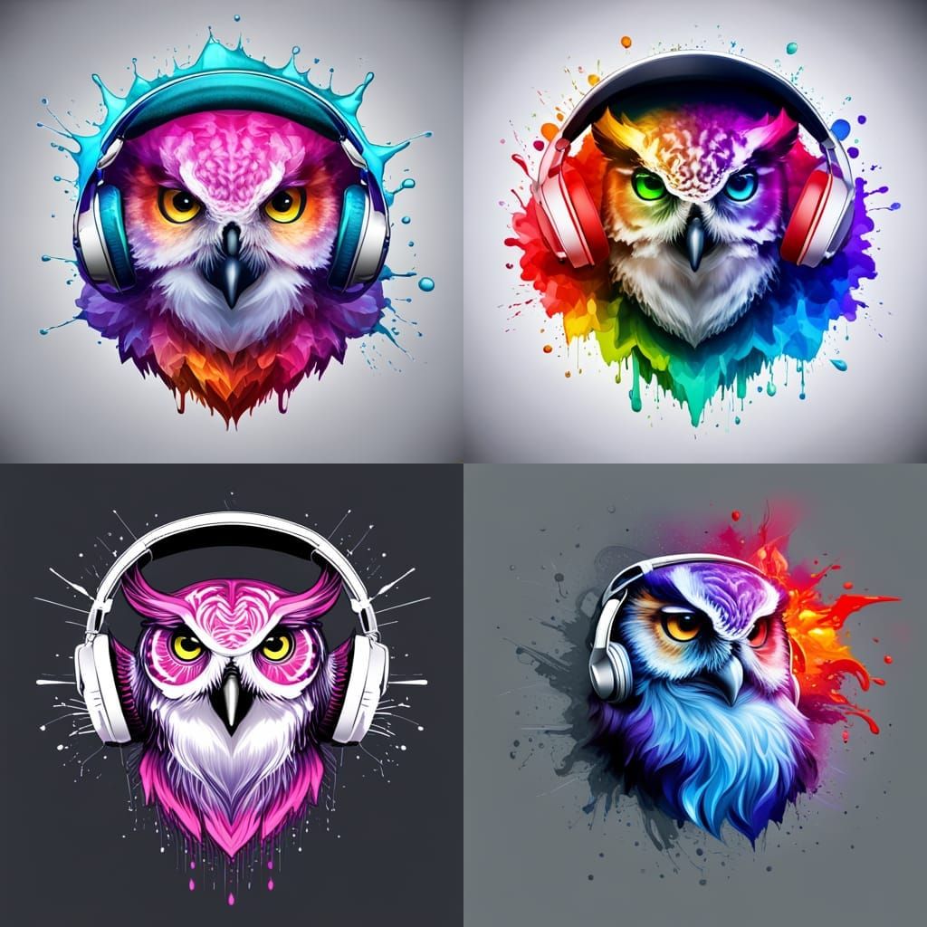 Vectorized Owl with Headset Splash Art