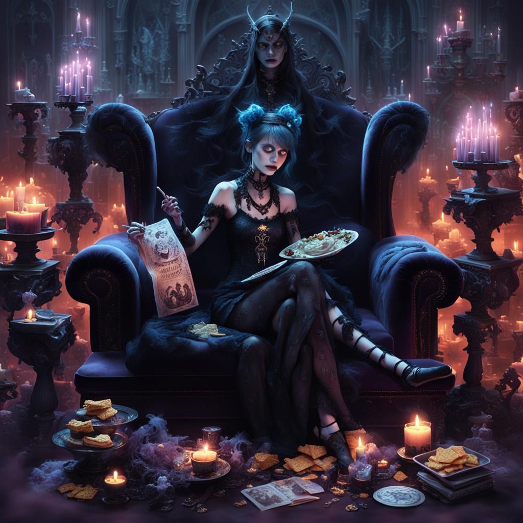 Gothic Demon Lounging in Dreamlike Digital Art