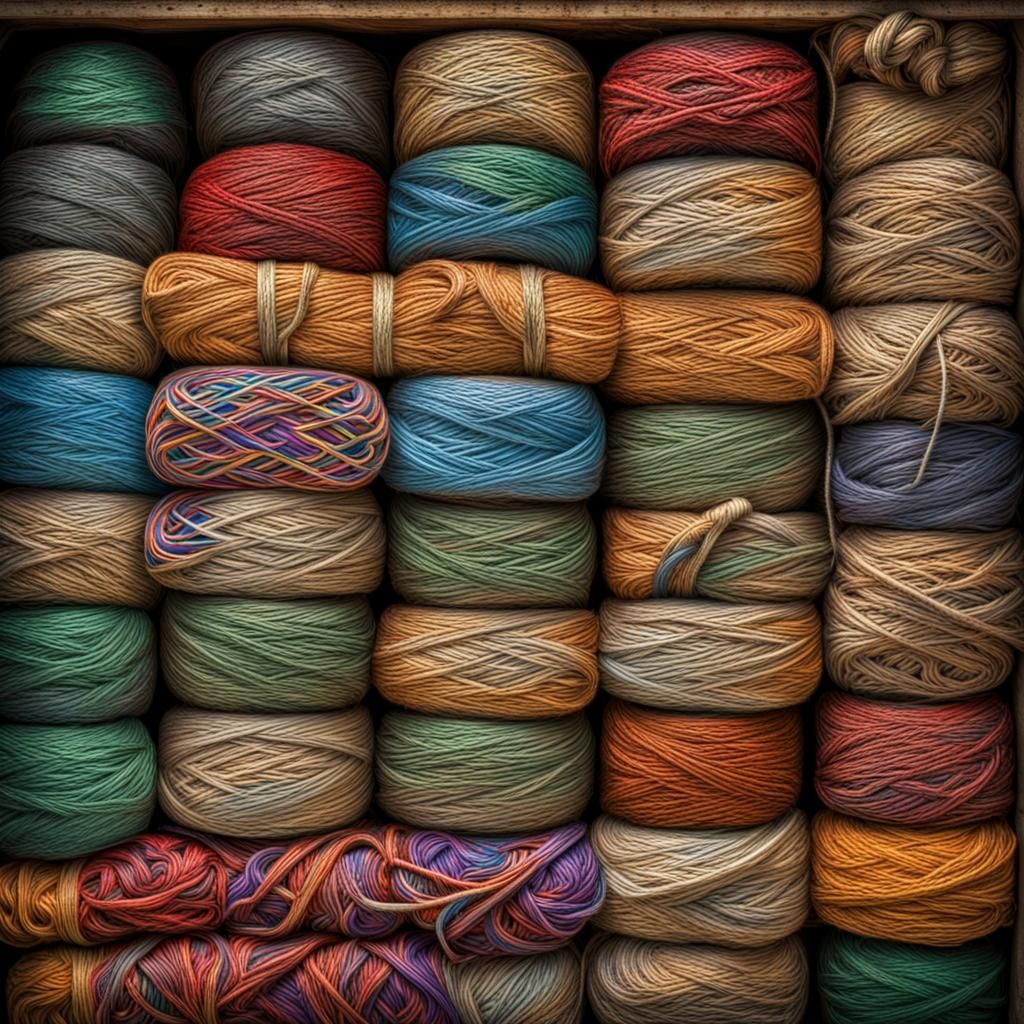 Hyperrealistic Box of Multicolored Baling Twine
