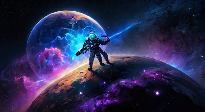 Astronaut in Nebula Holding Muscle Car Key