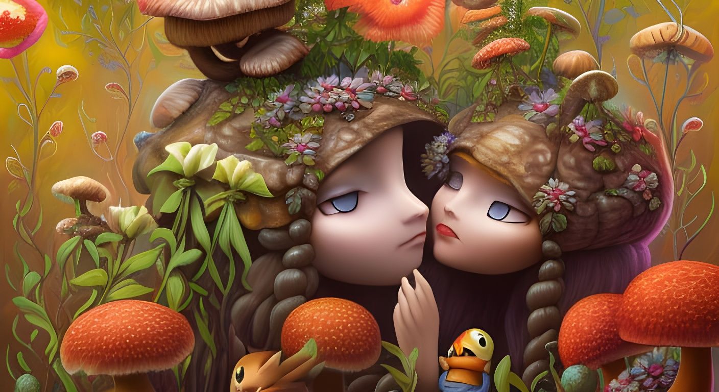 Photorealistic Pokemon Dugtrio with Flowers and Mushrooms