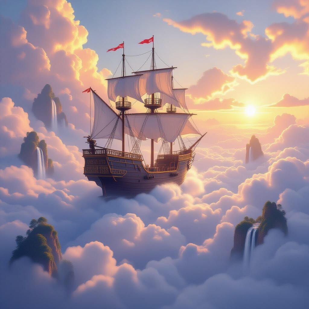Majestic Sky Ship in Ethereal Pastel Light