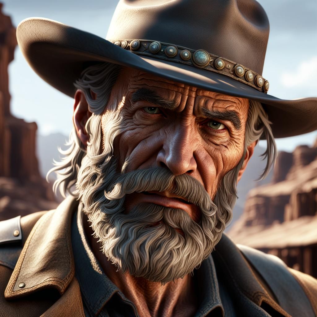 Shadowed Cowboy in Stetson Hat: Detailed Matte Painting