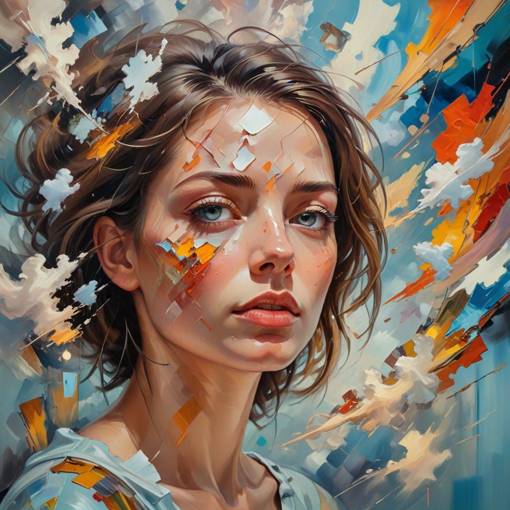 Surreal Portrait of Person Surrounded by Thoughts