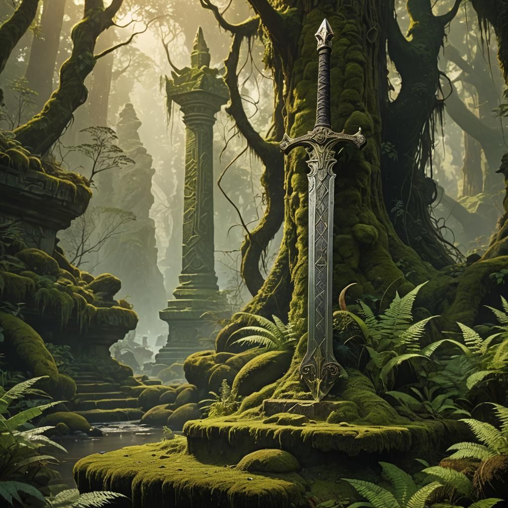 Mystical Sword on Pedestal in Fantasy Art Style