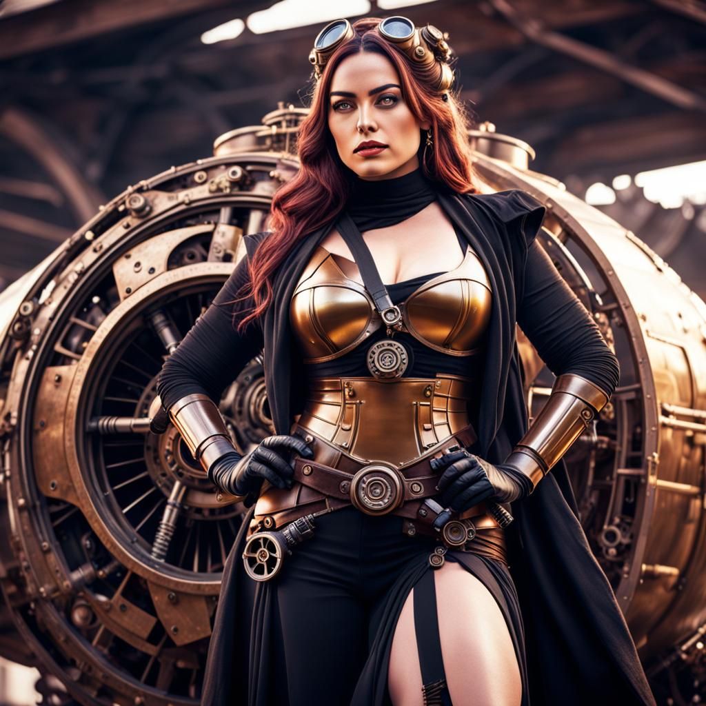 Beautiful Jedi Girl with Steampunk Engine in 4K