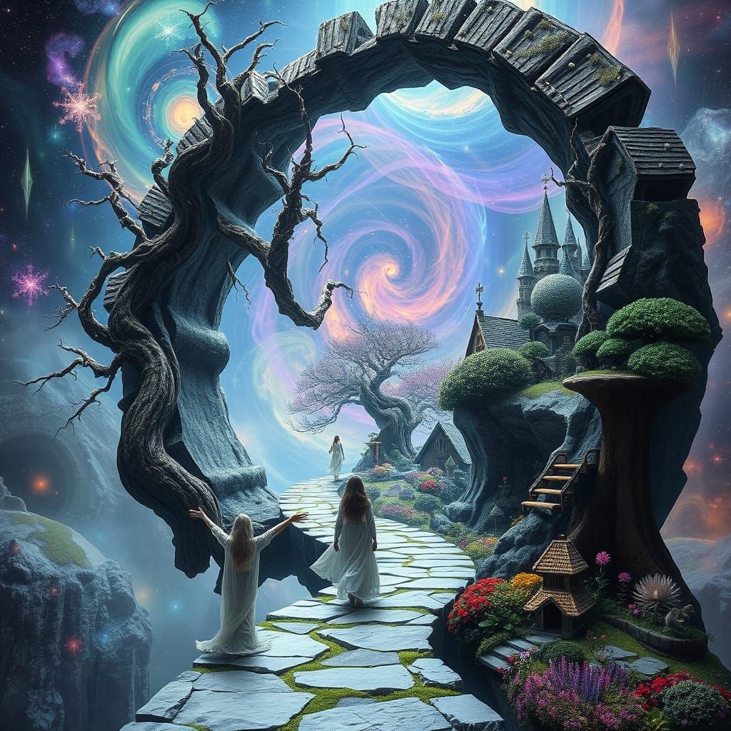 Surreal Figure Embarks on Cosmic Journey Through Ancient Fra...