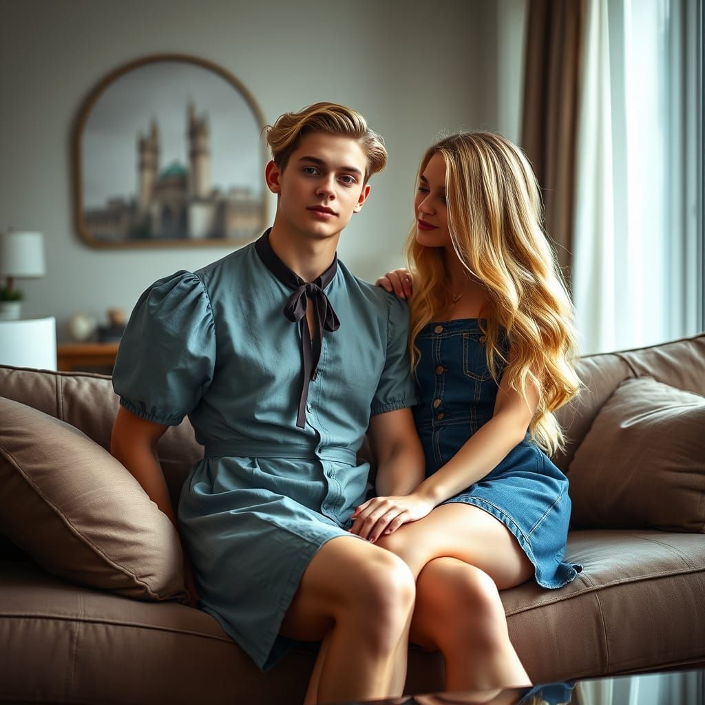 Elegant Gentleman in a Feminine Dress, Captured in a Warm, I...