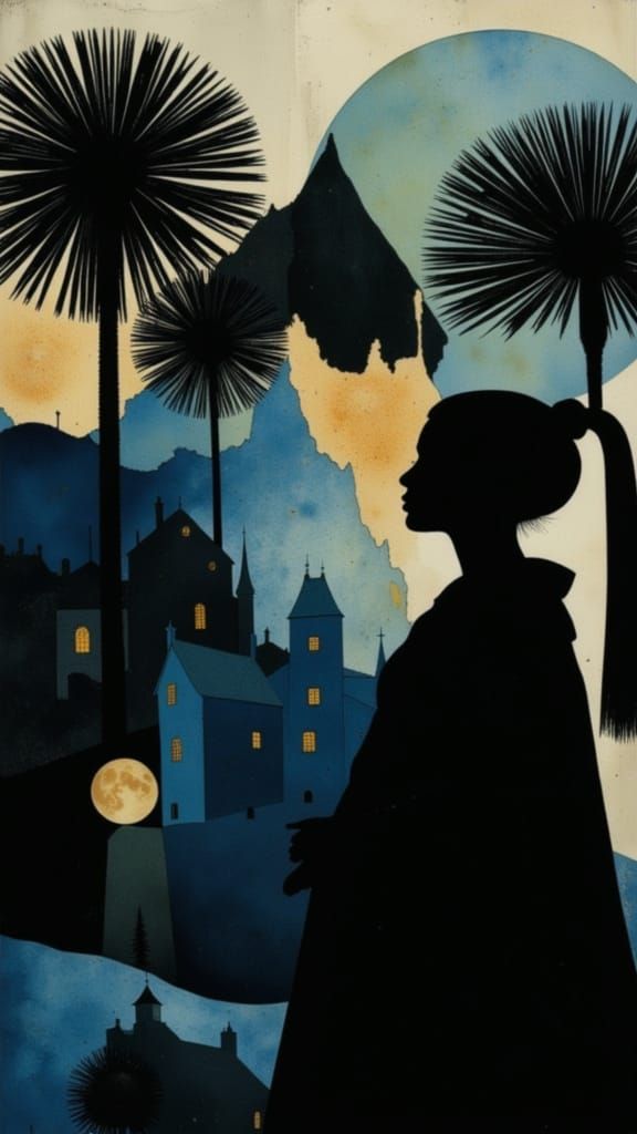 Dreamy, Iridescent Landscape with Swirling Foliage and Monst...