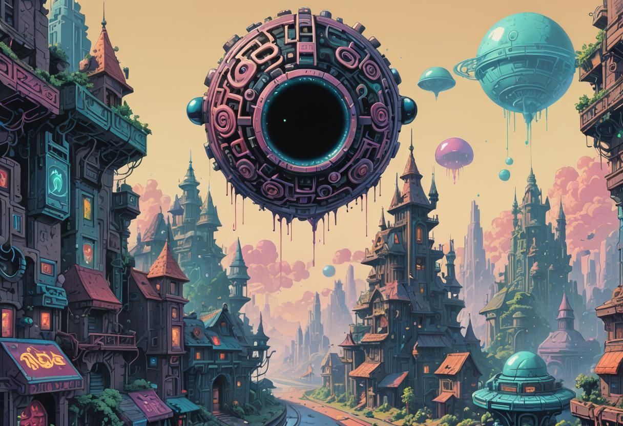 8-Bit Alien Cityscape in Retro Style