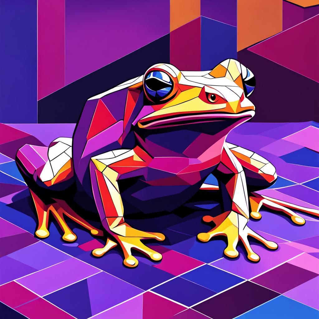 Purple Frog Mosaic in Cubist Art Deco Style