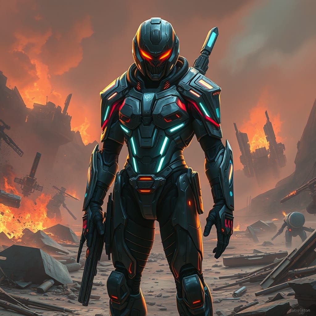 Cyberpunk Warrior in a Post-Apocalyptic Wasteland