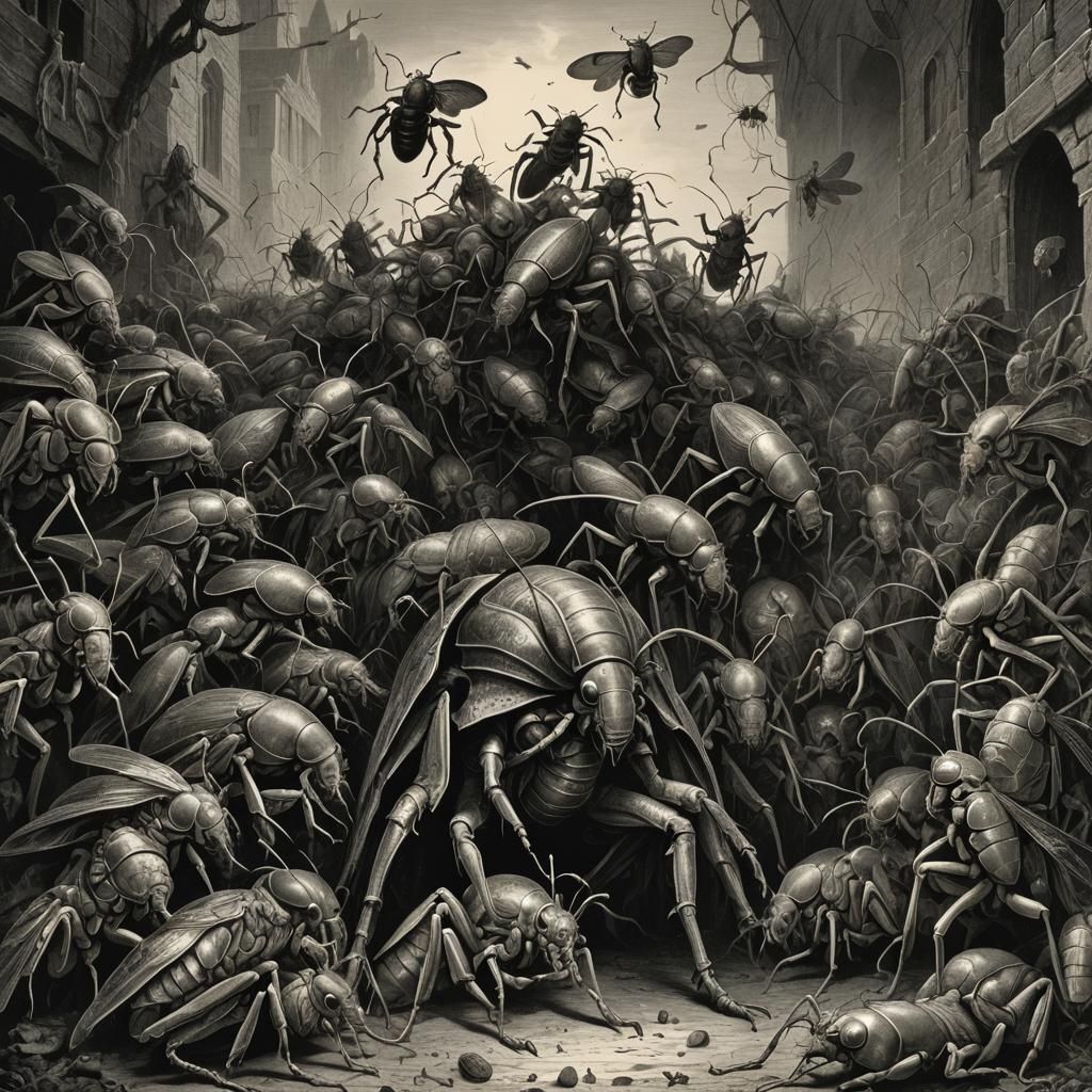 Horrific Insects Devouring People: Dark Fantasy Art