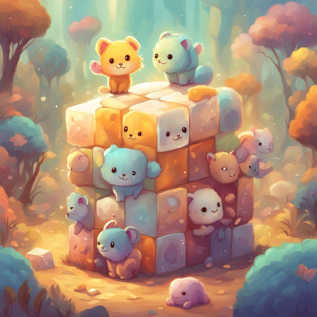 Adorable Fluffy Cube Critters Play in Pastel Fantasy World