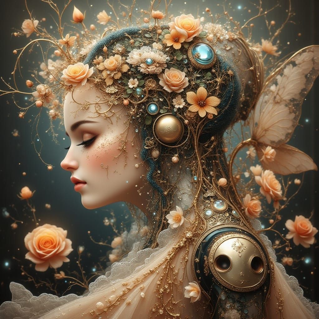 Nymph Cyborg Robot in Whimsical Anime Style