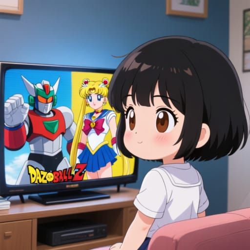 Chibi Anime Girl Watches Classic Cartoons