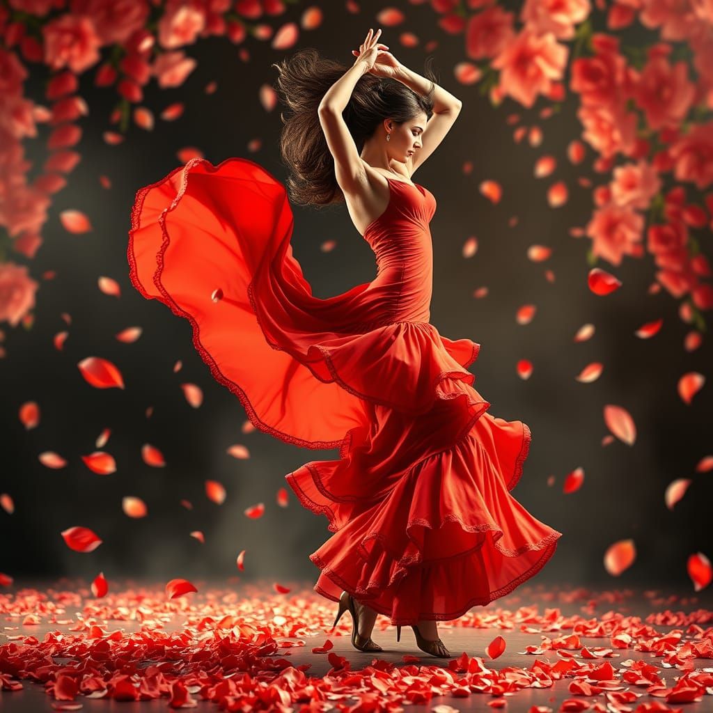 Dramatic Flamenco Dancer in Motion, Anime Style