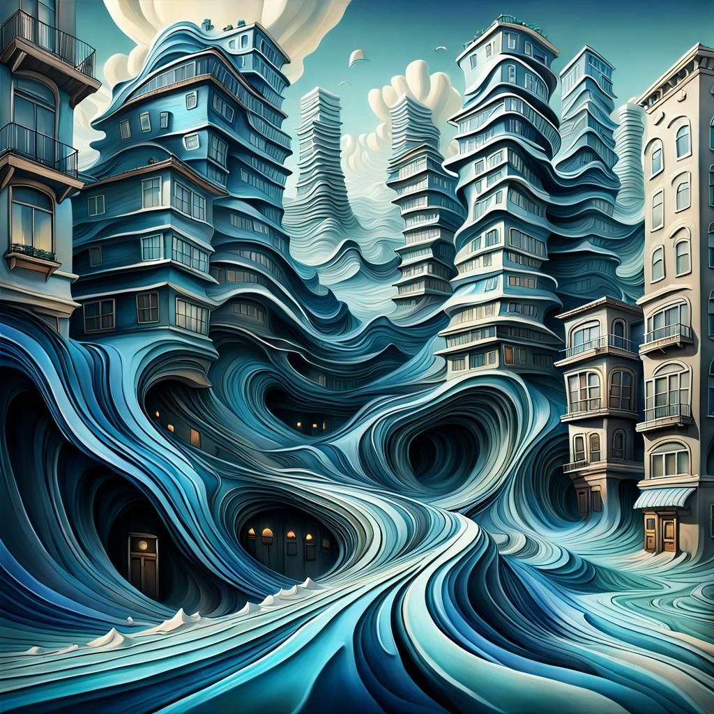 Surreal Undulating Cityscape in 3D Shading