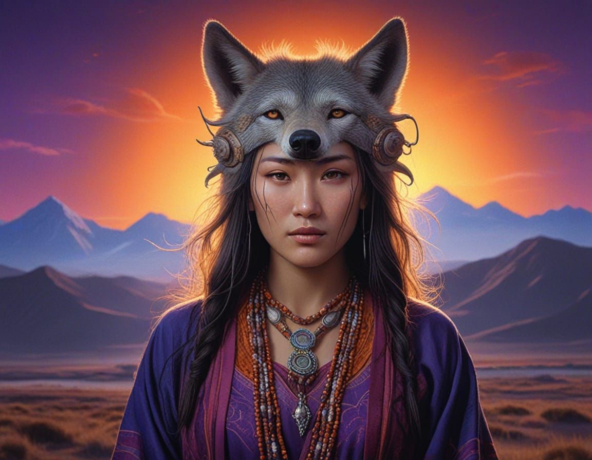 Mongolian Shaman summoning the Wolf Spirit.