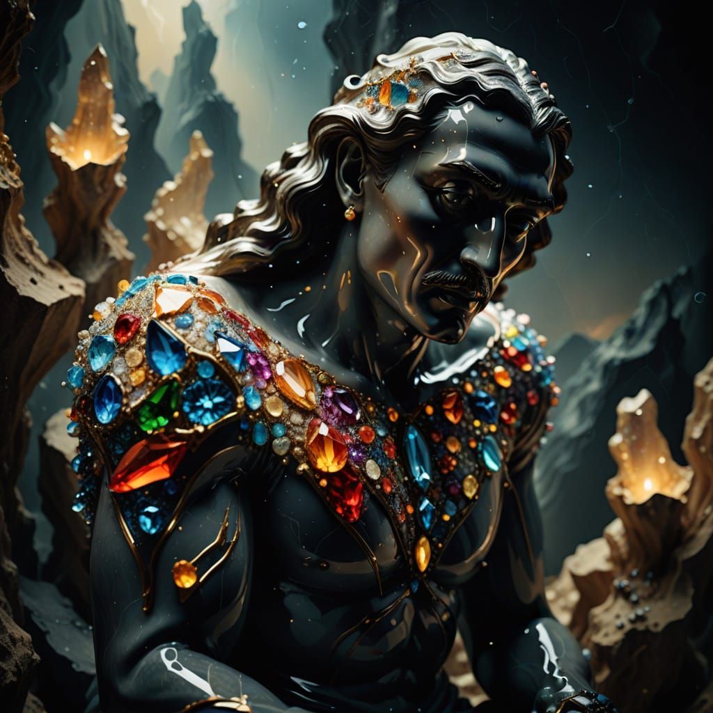 Surrealist Masterpiece of Human Form Emerging from Geode