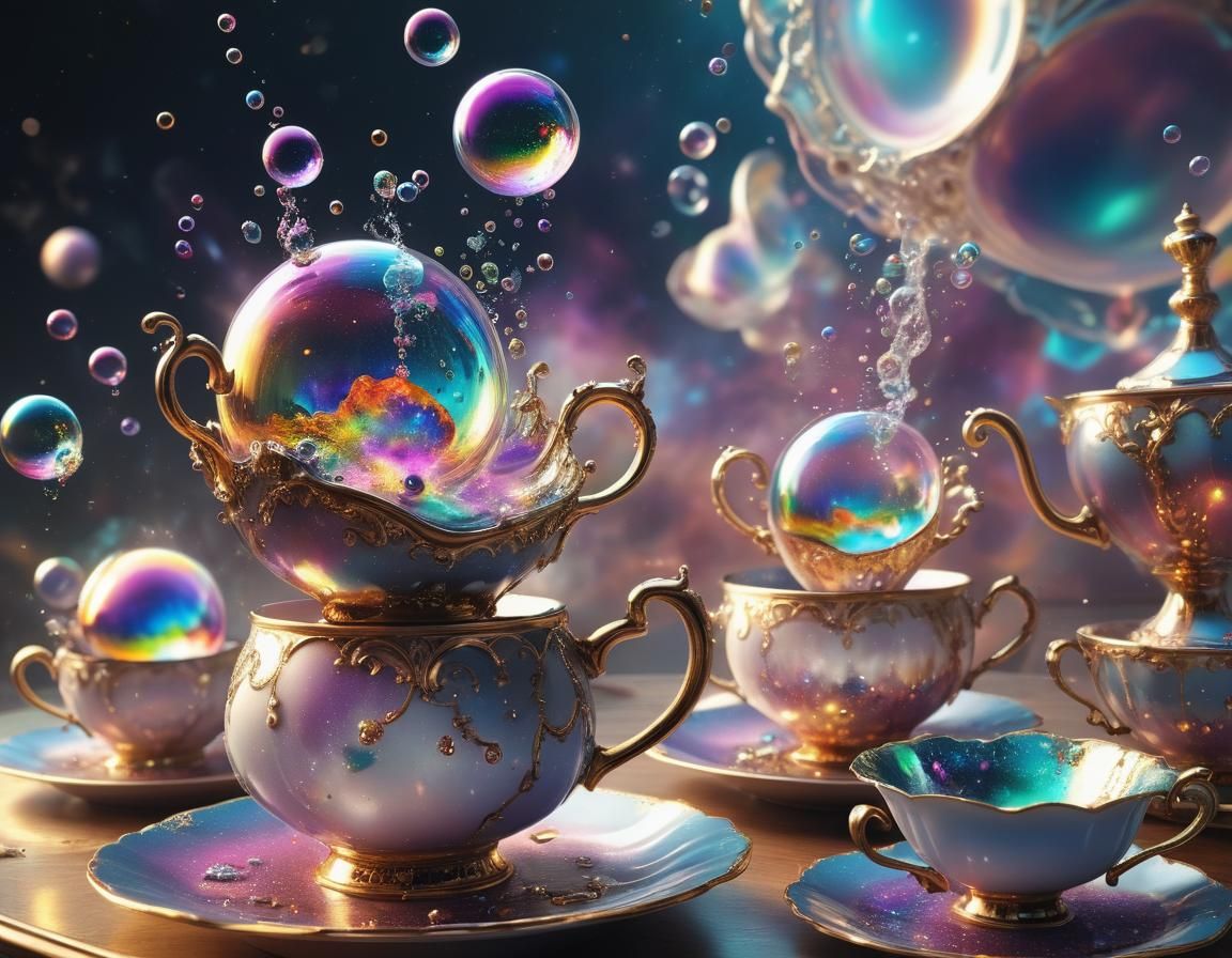Exploding Cosmic Bubbles and Teacups in Surreal Style