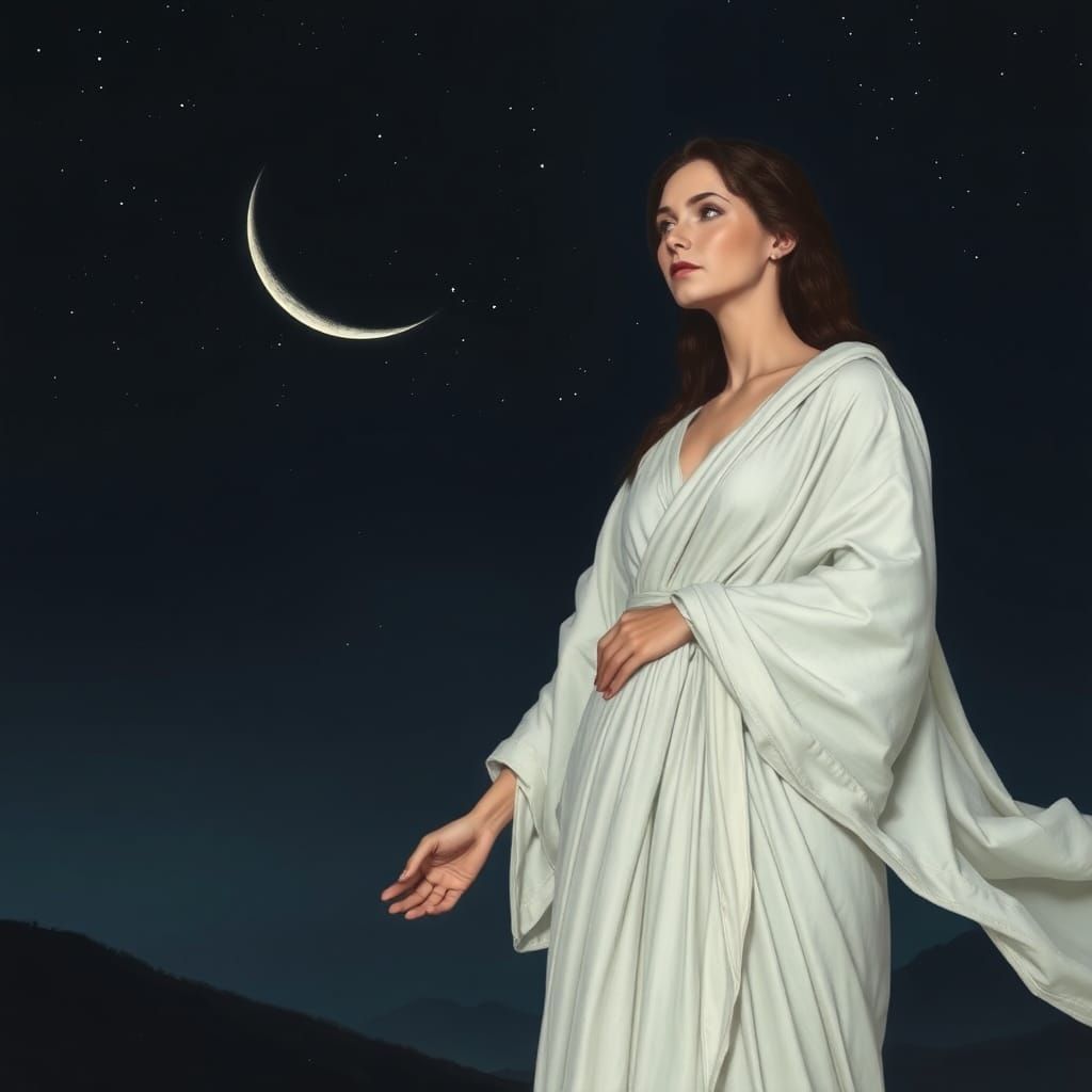 Selene in Lunar Illumination, Photorealistic Style