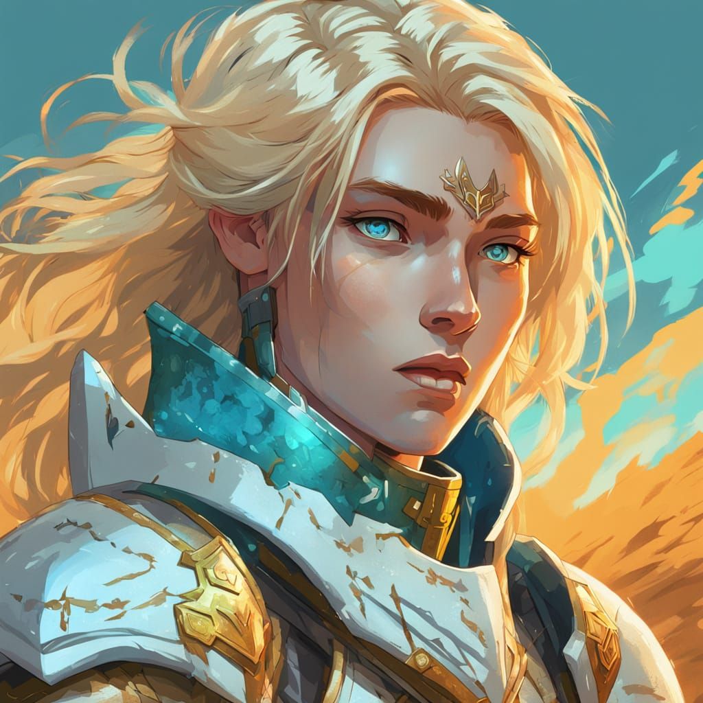 Anime Paladin Portrait in Bleached White Armor