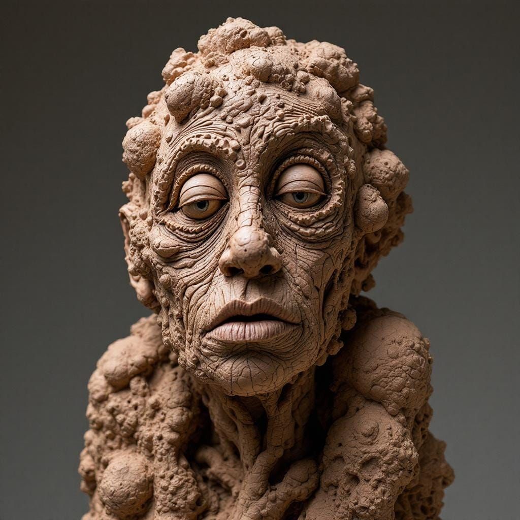 Expressive Clay Figure Sculpture in Abstract Style