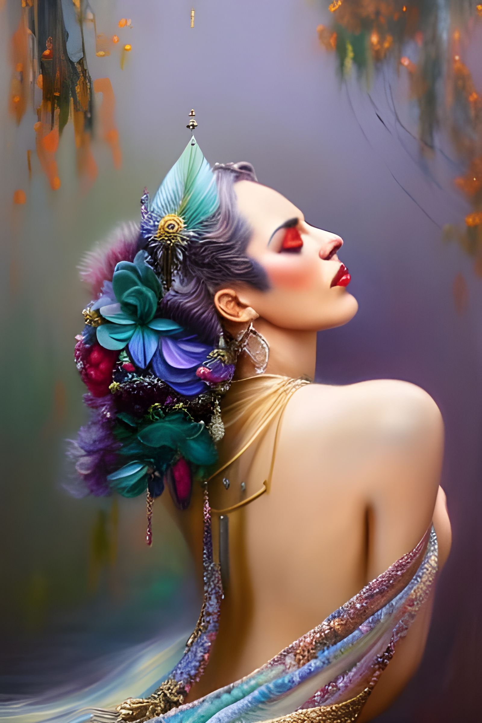 Mysterious Surreal Goddess in Vibrant Colors