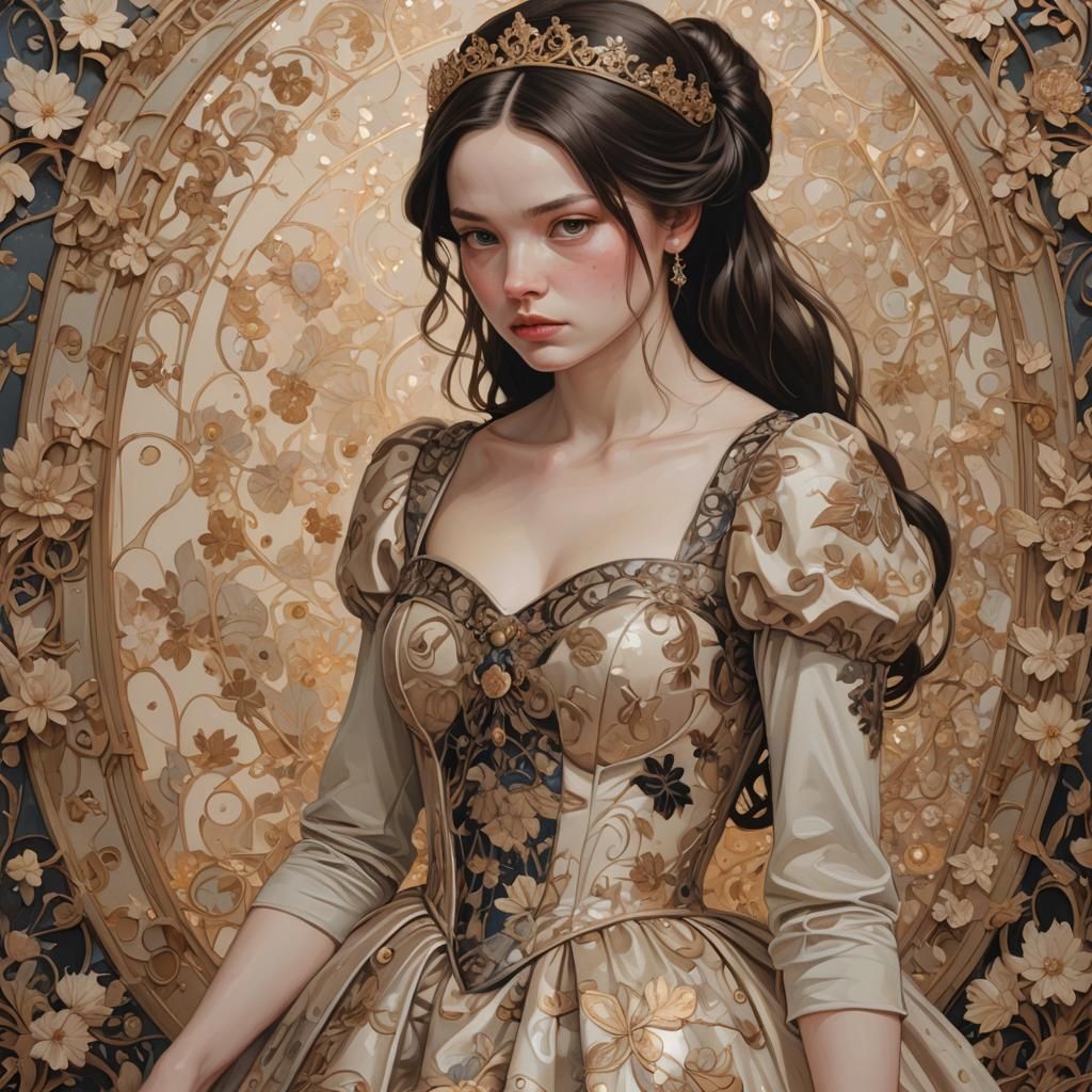 Elegant Woman in Princess Dress, Detailed Portrait