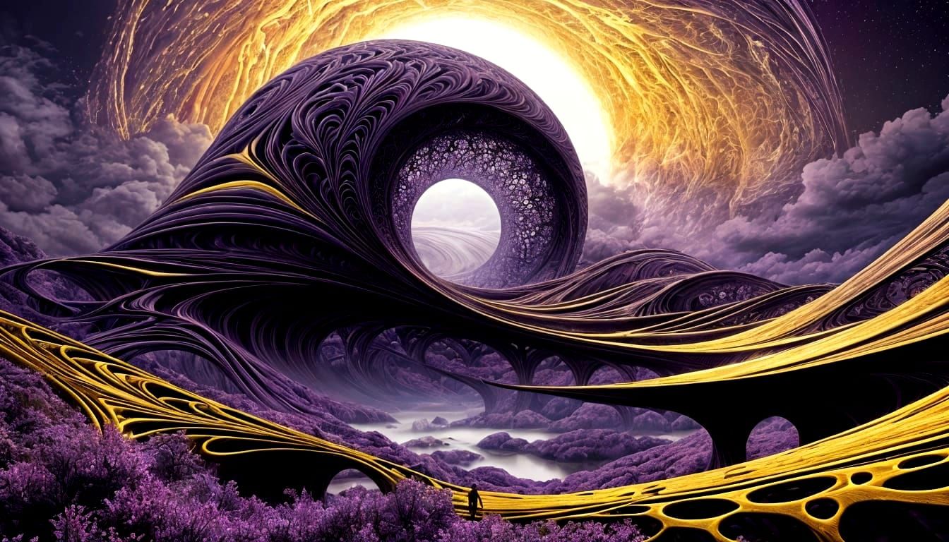 Surreal Purple Dawn Unfolds in Abstract Vector Landscape