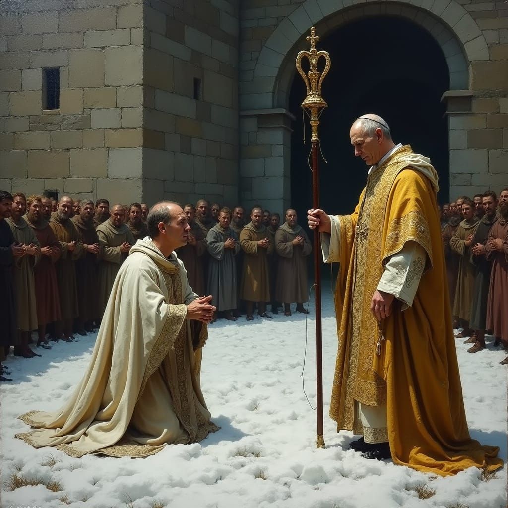 Medieval Power Struggle Outside Canossa Castle in 1077