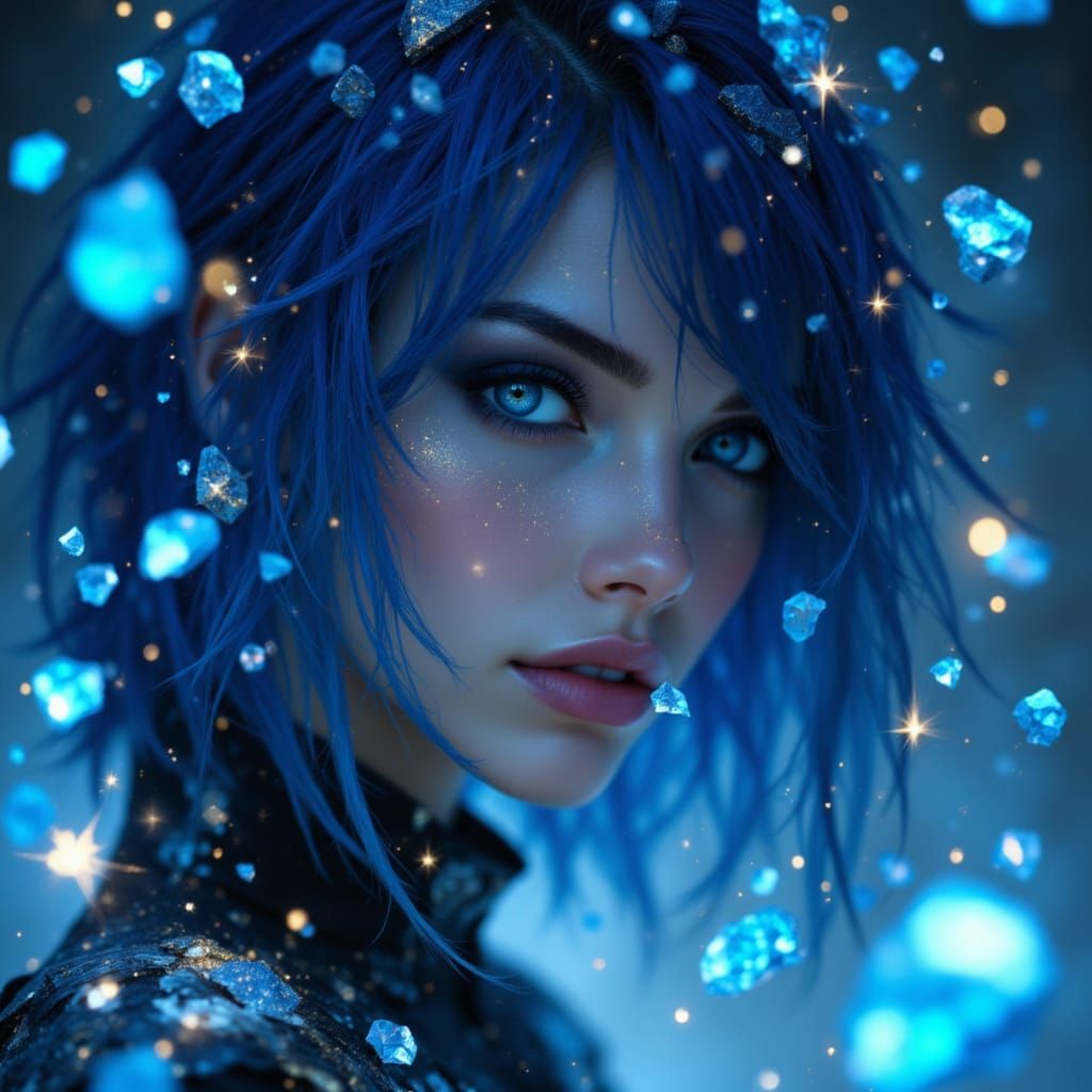 Ethereal Alt Girl With Blue Hair and Magic Ore
