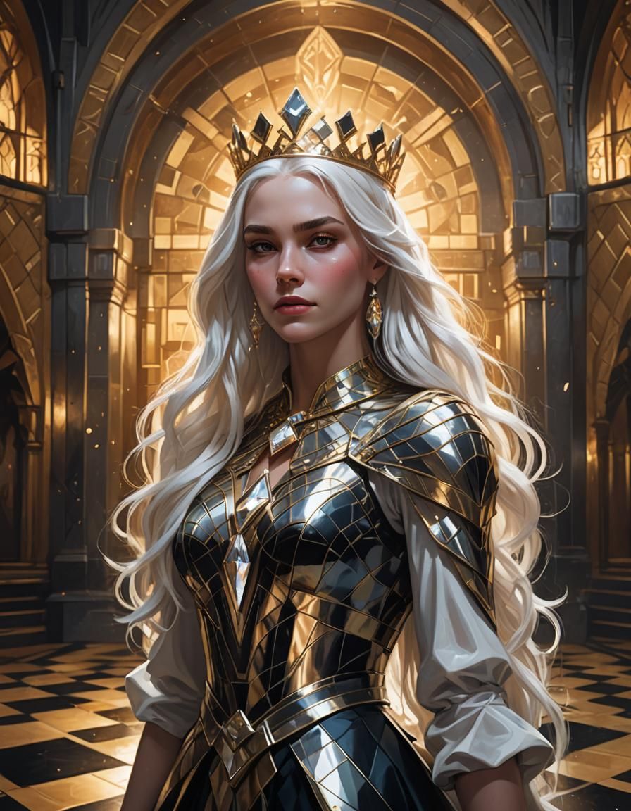 Fantasy Queen on Chessboard in Fauvist Lighting