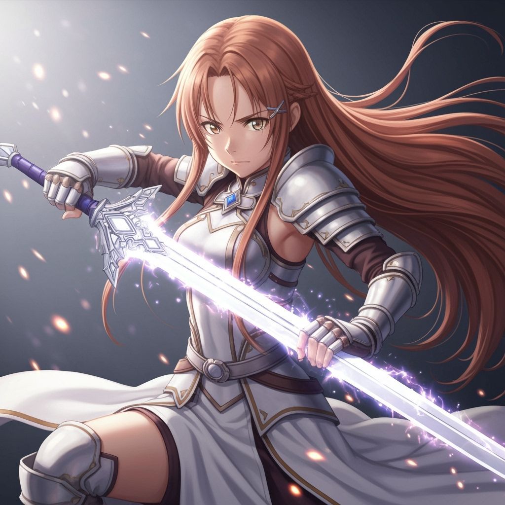 Asuna Warrior with Glowing Sword in Epic Fantasy Style
