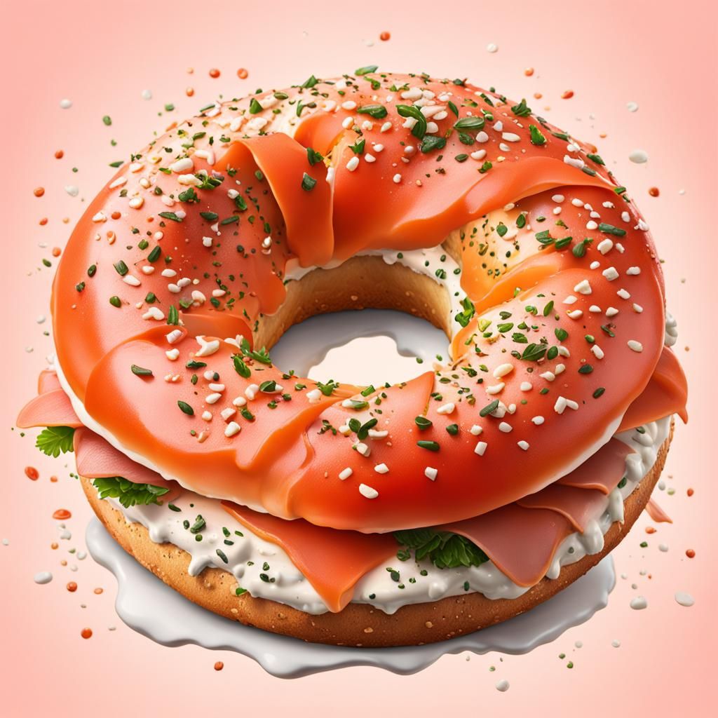 Hyperrealistic Cream Cheese and Lox Bagel