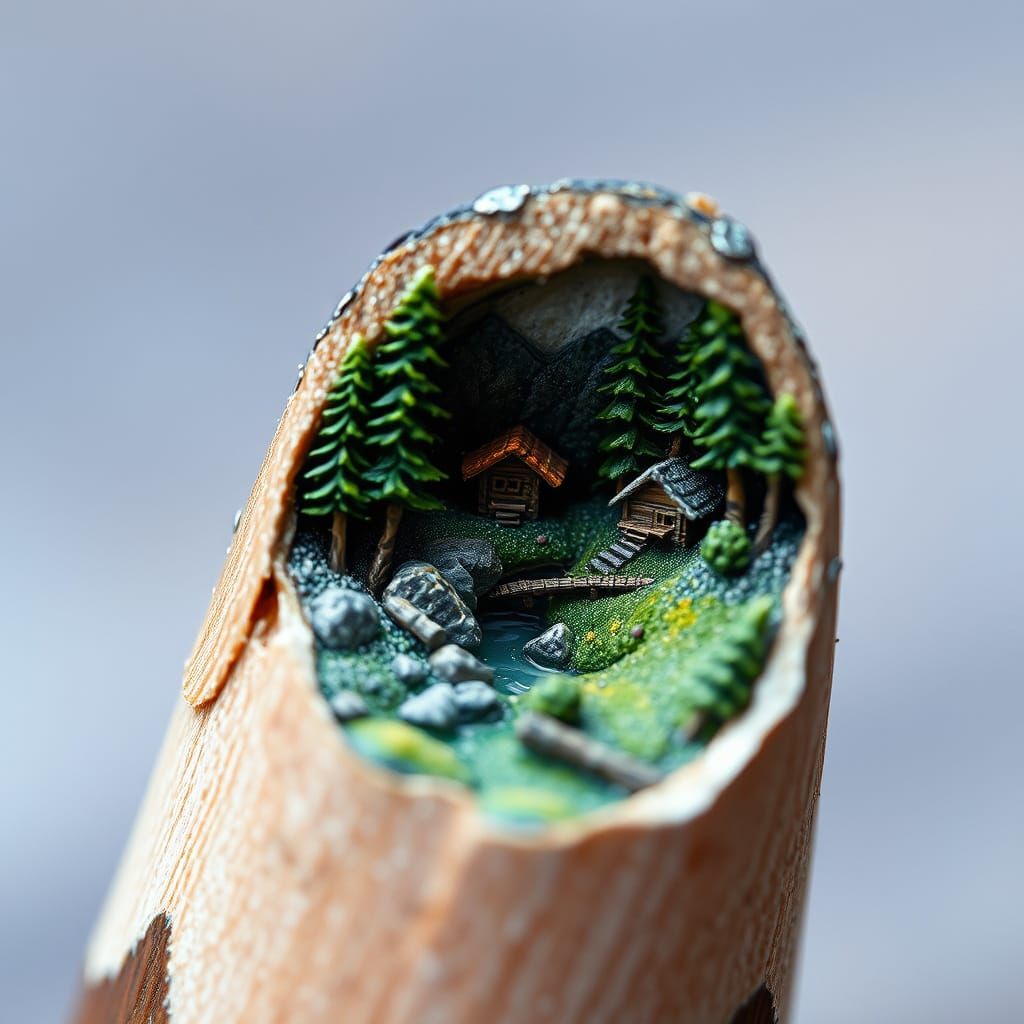 Pencil Tip Landscape in Macro Style