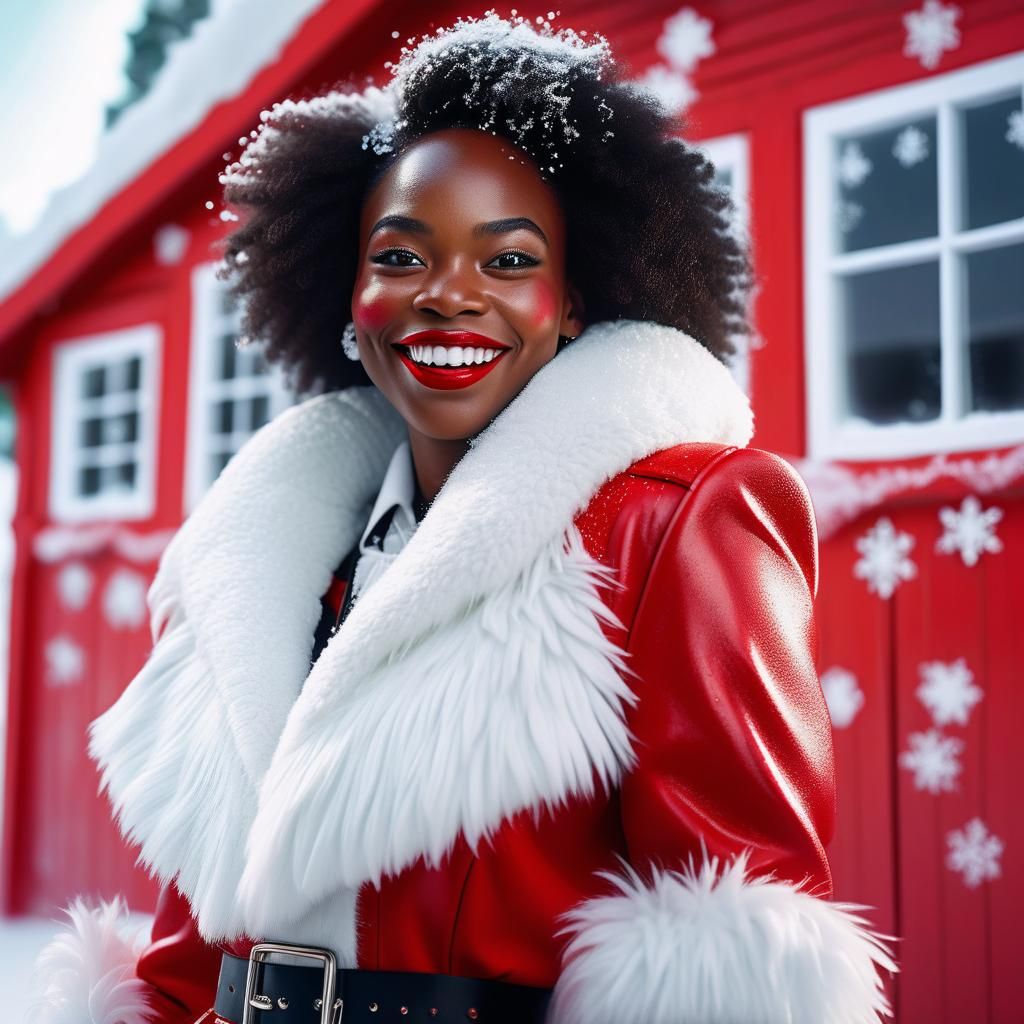 Festive Portrait of Woman in Santa Suit