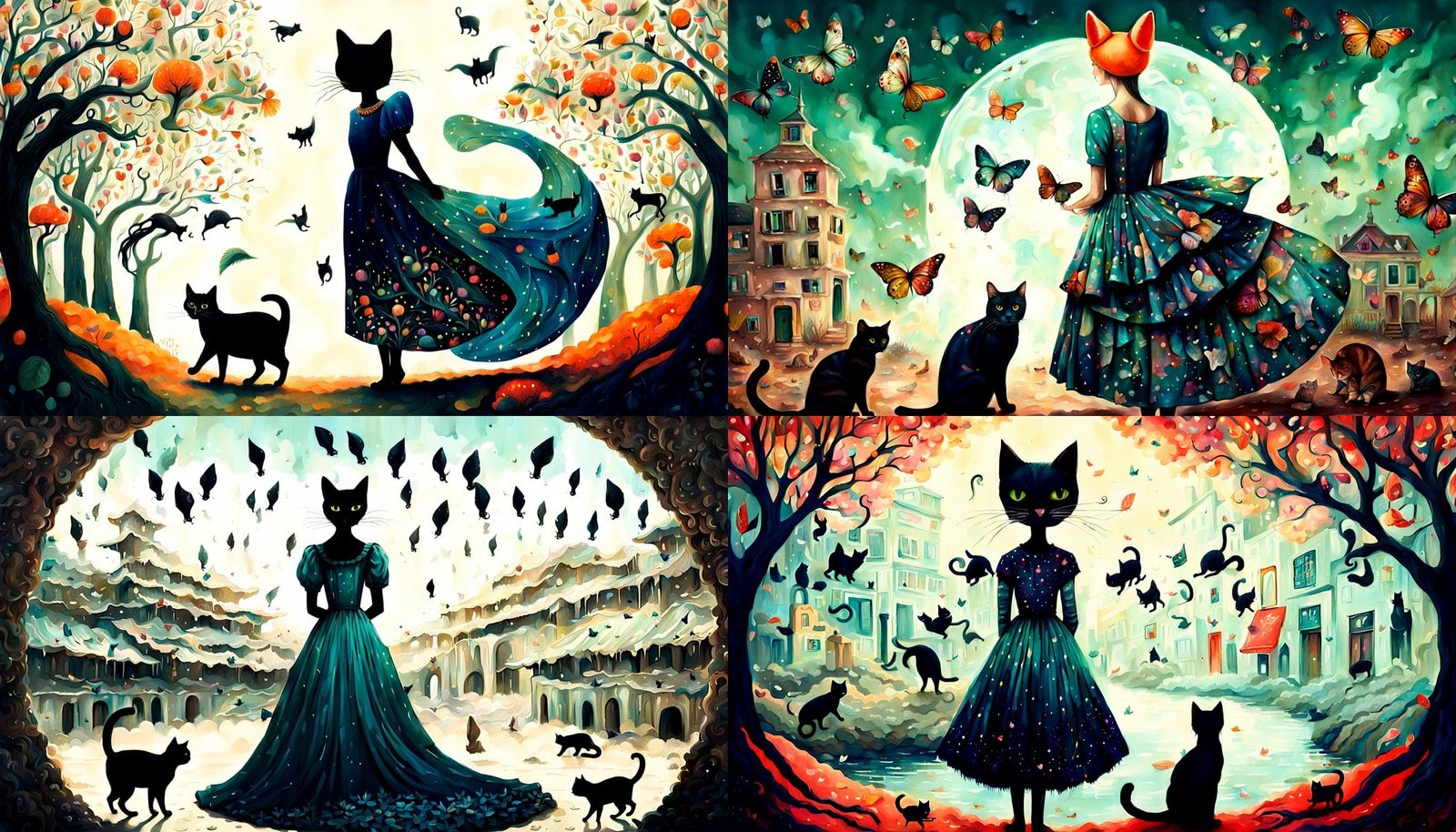 Surreal Cat Lady in Elegant Dress