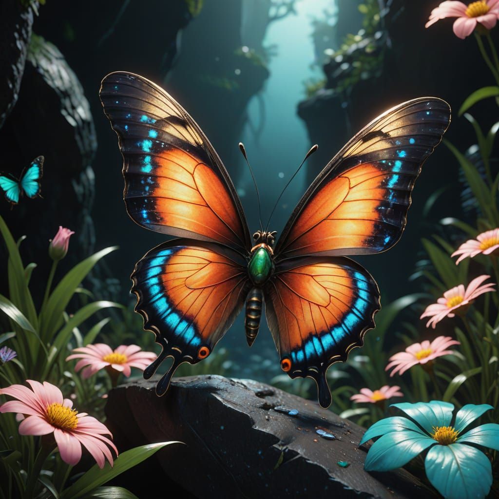 Mysterious, Iridescent Butterfly with Whimsical Cat Eye Patt...