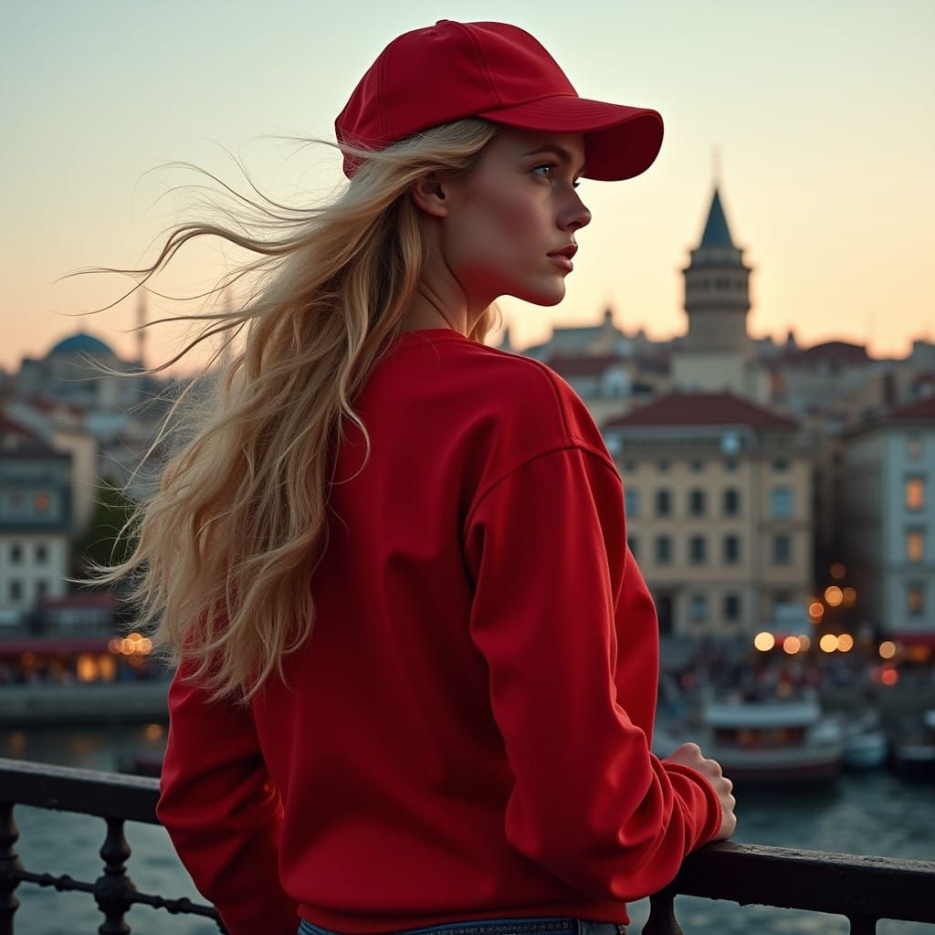 Golden Goddess Gazing Upon Istanbul's Majestic Landscape