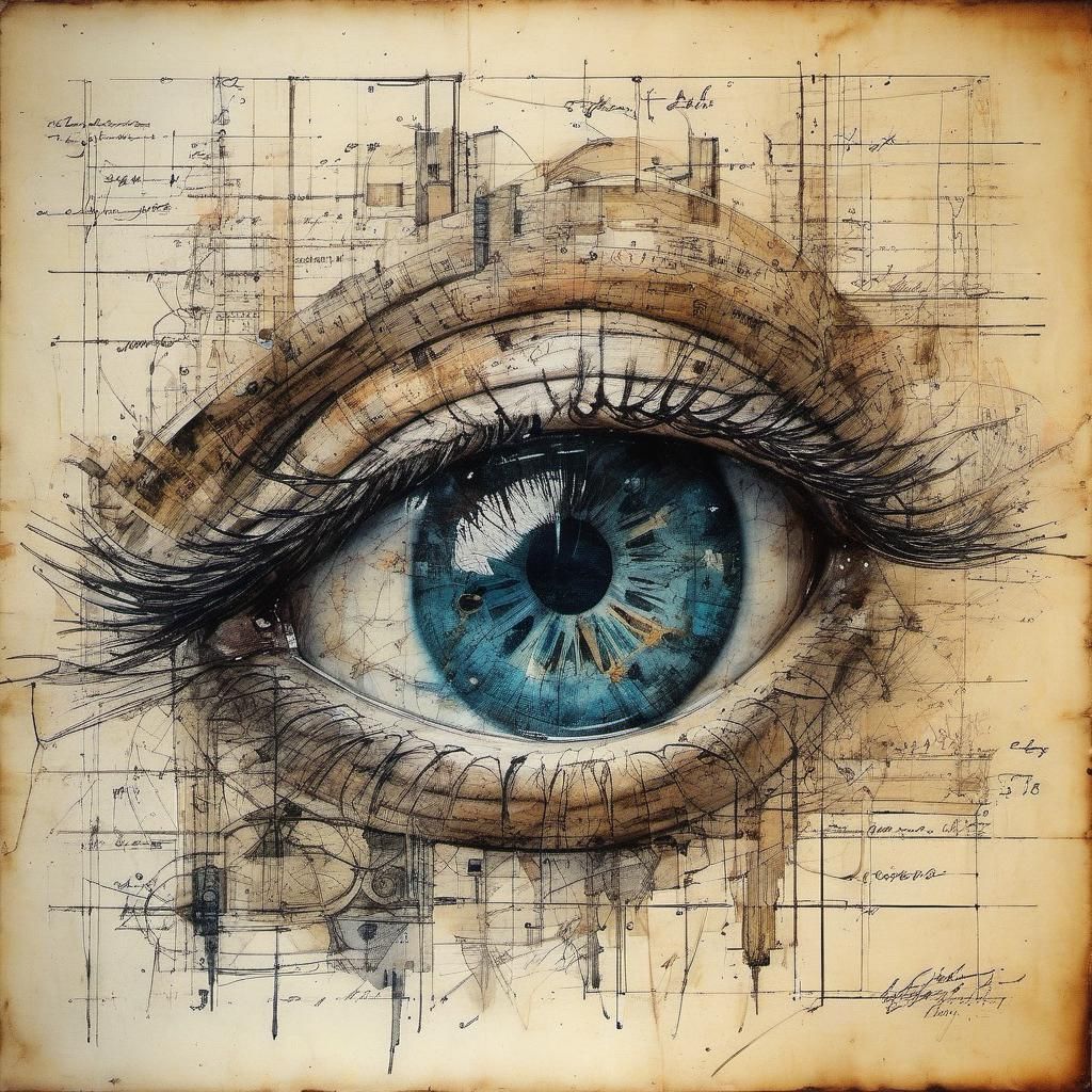 Eye and Equation: Ancient Tech Blueprint in Charcoal