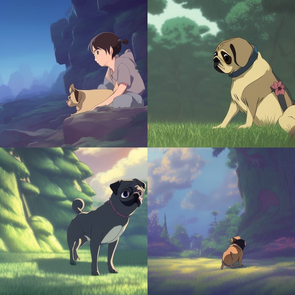 Pug in Studio Ghibli Anime Style