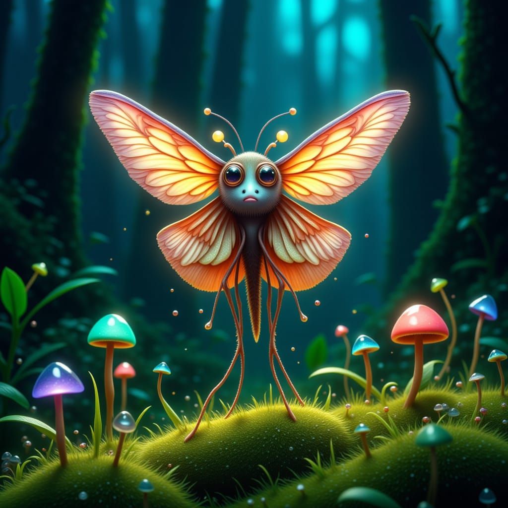 Fantastical Moth-Mushroom Hybrid Creature